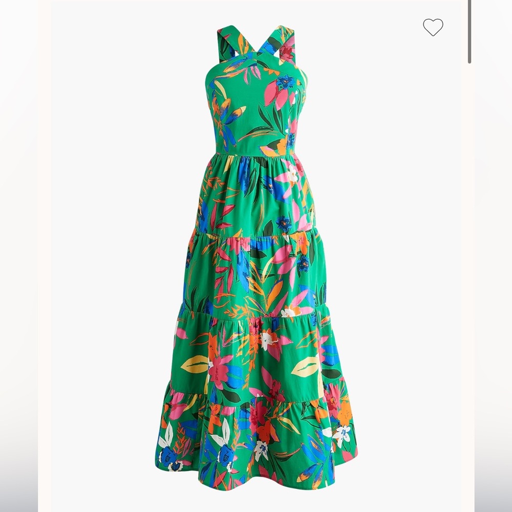 J. Crew Green Printed Tiered Halter Midi Dress